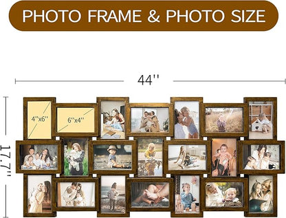 HELLO LAURA 21 Opening Photo Collage Frame for Wall - 4x6 Picture Frame Display Multiple Photos - Family Picture Frames Wall Decor for Home - Gold