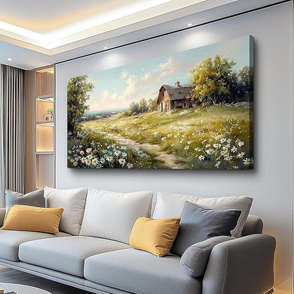 KELIYUAN Large Wall Decor Canvas For Living Room Wall Art For Bedroom Office Wall Decor Vintage Country Field Painting Pictures Decoration Artwork Farmhouse Home Decor Mural Aesthetics 24"x48"