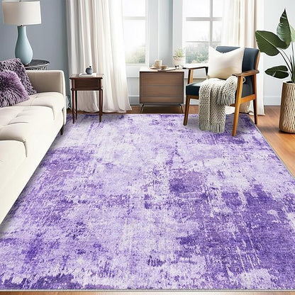 RELEANY Washable Area Rugs 5'x8' Non-Slip Modern Abstract Soft for Living Room Entryway Bedroom Nursery, Print Pattern, Purple Gray Pink White