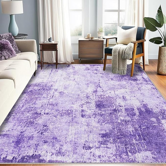 RELEANY Washable Area Rugs 5'x8' Non-Slip Modern Abstract Soft for Living Room Entryway Bedroom Nursery, Print Pattern, Purple Gray Pink White