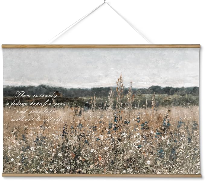 InSimSea 36x54 Large Canvas Scroll Christian Wall Art, Bible Verse with Wildflowers Religious Decor, Inspirational Oil Painting for Living Room, Prayer Room, Church