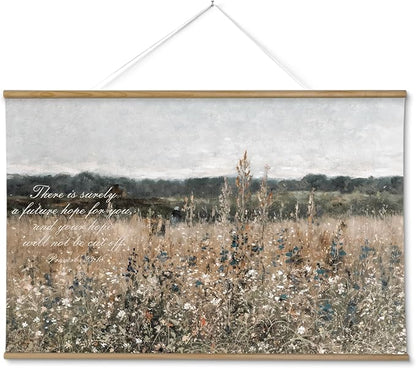 InSimSea 36x54 Large Canvas Scroll Christian Wall Art, Bible Verse with Wildflowers Religious Decor, Inspirational Oil Painting for Living Room, Prayer Room, Church