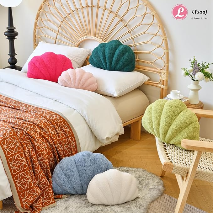 Lfsaaj Seashell Throw Pillows, Shell Shaped Throw Pillows, Soft Home Decorative Pillow Plush Cushion for Bed Couch Living Sofa Room Decor Accent Throw Pillow (13x10 Inch, Dusty Pink)