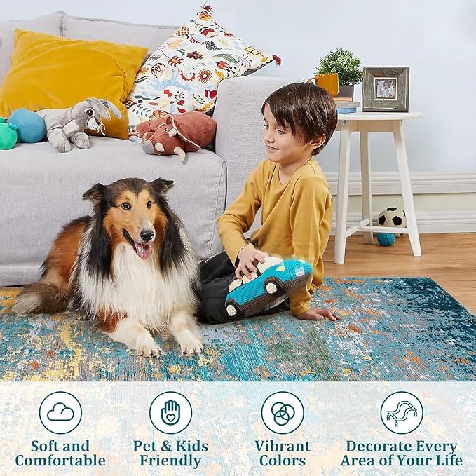 ROYHOME Modern Abstract 2x8 Runner Rug Washable Non Slip Stain Resistant Rug for Hallway Kitchen Bedroom Non Shedding Low Pile Indoor Floor Cover,Multi Color