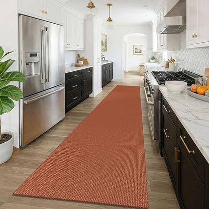 KOZYFLY Orange 3x16 Runners Rugs for Hallway, Extra Long Washable Runner Rug, Woven Non Slip Kitchen Runner, Cotton Entryway Rug, Floor Carpet for Entry, Aisle, Hall, Burnt Orange/Tan