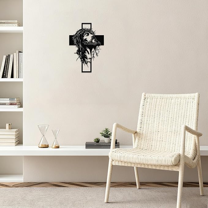 Slickss Jesus Wall Art, Metal Cross Wall Decor with Jesus Figure, 14x10 Inch Religious Wall Hanging, Christian Home Decor for Living Room, Office, Bedroom
