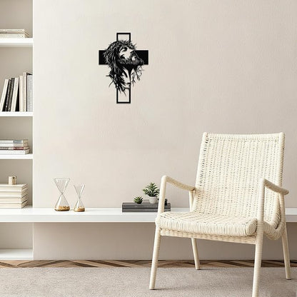 Slickss Jesus Wall Art, Metal Cross Wall Decor with Jesus Figure, 14x10 Inch Religious Wall Hanging, Christian Home Decor for Living Room, Office, Bedroom