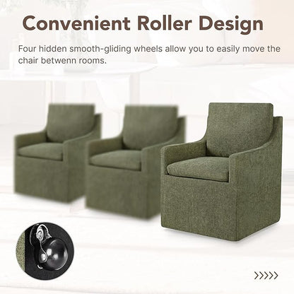 KISLOT Upholstered Dining Chairs Set of 4, Modern Dining Room Chairs with Casters & Washable Cover, Rolling Accent Chair with Hidden Storage for Kitchen, Farmhouse, Living Room, Green, 4 Box