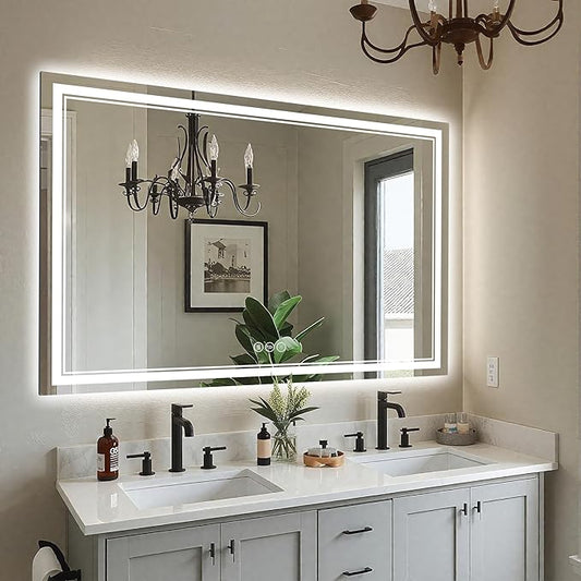 EOGOW LED Bathroom Mirror with Lights,48"x30"Backlit LED Mirror for Bathrooms with Anti-Fog,Dimmable,3 Colors Bathroom Mirror, Wall Mounted Horizontal/Vertical Vanity Mirrors,Tempered Glass