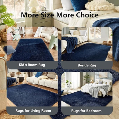 Floralux 6x9 Area Rug Living Room Rugs, Dark Blue, Ultra Soft Fluffy Furry Carpet for Bedroom, Non-Slip Indoor Floor Carpets for Kids Boys Girls Dorm, Nursery, Home Decor Aesthetic