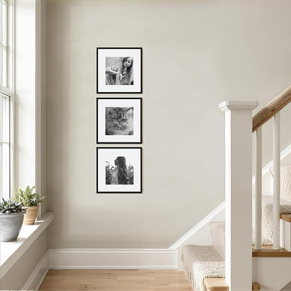 eletecpro Gallery Wall Frame Set of 3, 12x12 Inch Square Black Frames with 8x8 Mat, Scratch-Resistant Finish for Modern Home Decor