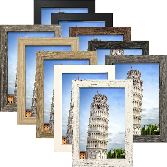 SESEAT 5x7 Pictrue Frame Set of 10, Wall and Tabletop Display, Mix Multi Color