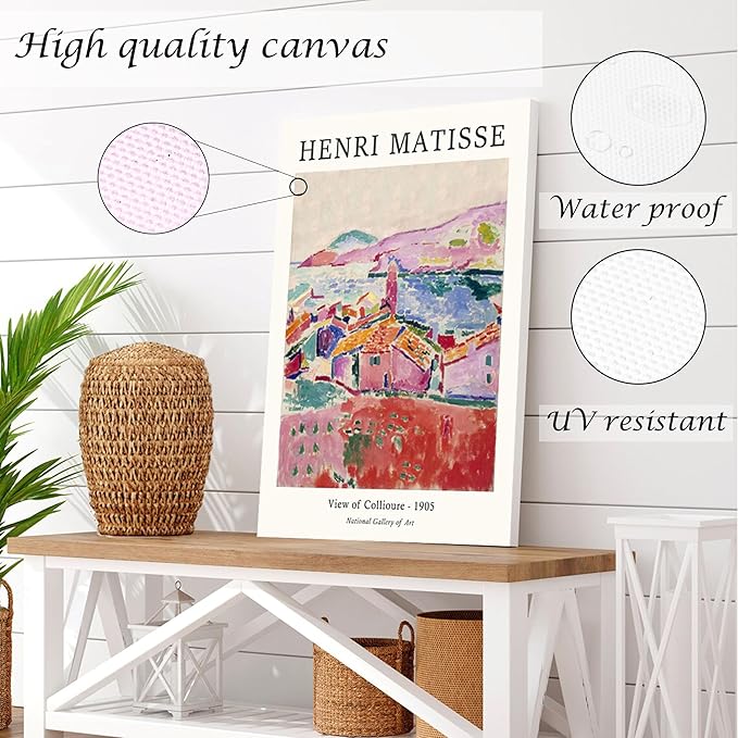 Induslyfe Framed Retro Vintage Wall Art Canvas Decor Set of 3, Matisse Prints Poster Mid Century Modern Art, Sage Green Aesthetic Floral Botanical for Bedroom Living Room Bathroom 12x16