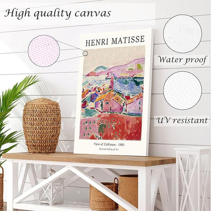 Induslyfe Framed Retro Vintage Wall Art Canvas Decor Set of 3, Matisse Prints Poster Mid Century Modern Art, Sage Green Aesthetic Floral Botanical for Bedroom Living Room Bathroom 12x16