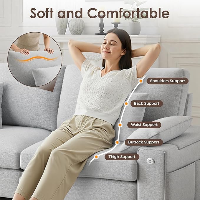 76" Modern Loveseat Couches for Living Room, Comfy Loveseat Sofa with Deep Seat Couch, USB/Type-C Port, Side Storage, Removable Cover, Small Couches for Living Room, Light Grey