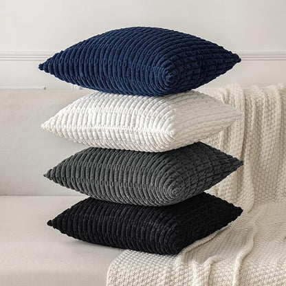 MIULEE Pack of 2 Corduroy Decorative Throw Pillow Covers 20x20 Inch Soft Boho Striped Pillow Covers Modern Farmhouse Home Decor for Halloween Sofa Living Room Couch Bed Black