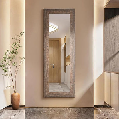 Syndra Farmhouse Full Length Mirror 61x22'', Rustic Floor Mirror, Large Dressing Mirror for Bedroom, Bathroom, Living Room, Vintage Solid Wood Frame, Wall Mounted or Leaning Against Wall Decor