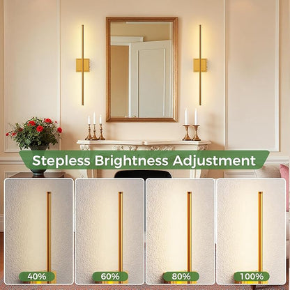 DORESshop Battery Operated Wall Sconces Set of 2, Dimmable Battery Wall Sconce with Remote Control, Brass 350°Rotate Rechargeable Sconces, 28.1 Inch Wireless Wall Lights for Bedroom, Living Room