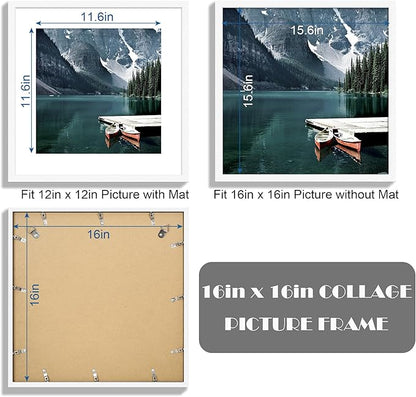 Hongkee 16x16 Square Frame Set of 3 - Display 12x12 Photo with Mat or 16 x 16 Poster without Mat, Wall Mounting Horizontal and Vertical, White
