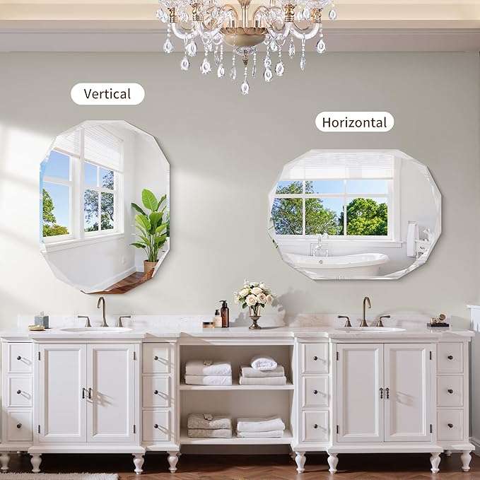 GLASHOM Frameless Bathroom Mirror, 30x40 inch Frameless Wall Mirrors Beveled Edge Wall Mounted, Oval Mirror for Bathroom, Living Room, Over Sink, Entryway Mirror Horizontal or Vertical