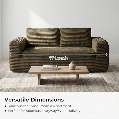 LIKIMIO Liorin Plush 71" Luxury Corduroy Boneless Cloud Couch, No Assembly Small Space Loveseat for Apartment, Office & Living Room, Brown