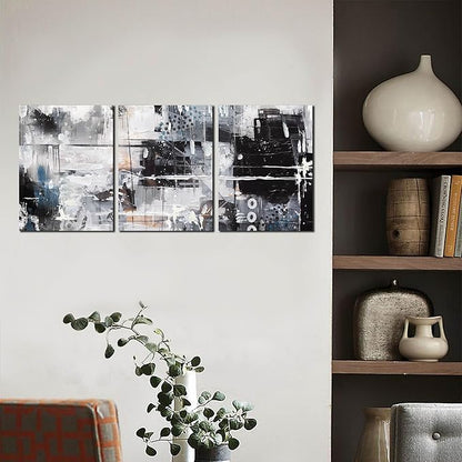 HUBOSKN Abstract Wall Art for Living Room - Modern Black and White Wall Art for Bedroom - Home Office Wall Decor Size 12" x 16" x 3 Piece