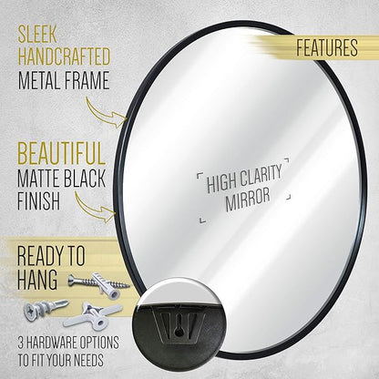 HBCY Creations Round Mirror, Black 20 inch Wall Mirror for Entryway, Bathroom, Living Room and More, Modern Minimalist Mirror for Both Rustic and Boho Design and Decor