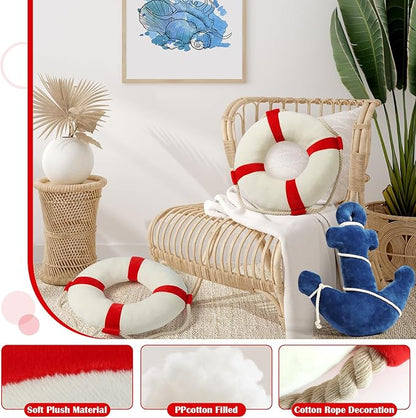 Marble Empire Life Ring Buoy Plush Pillow Nautical Decorative Throw Pillows Coastal Beach Themed Stuffed Pillow for Home Bed Couch