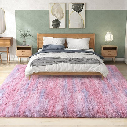Shag Rugs for Living Room 8x10, Ultra Soft Abstract Pink Big Fuzzy Rugs for Bedroom, 8 x 10 Fluffy Shaggy Plush Carpet Girls Kids Room Dorm Upgrade Non-Slip