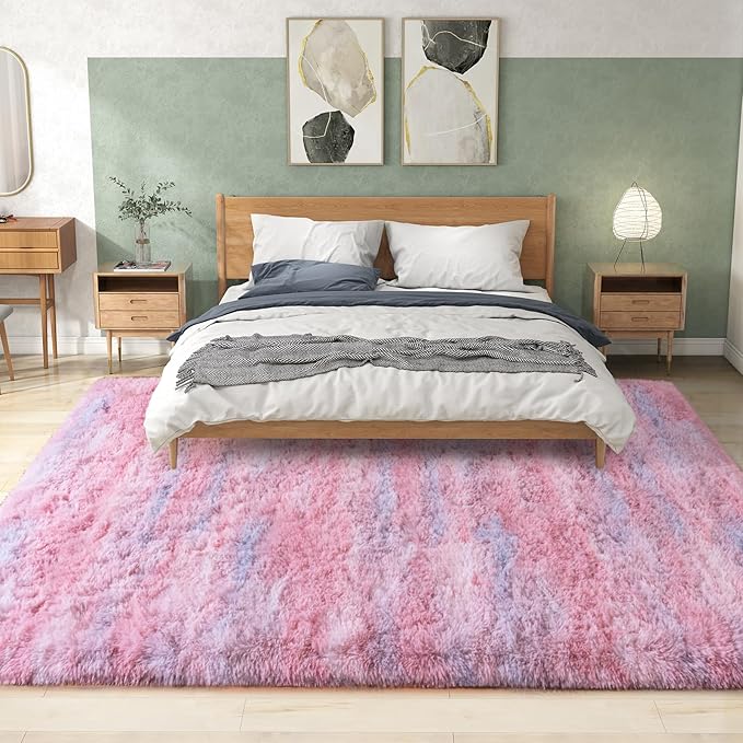 Shag Rugs for Living Room 6x9, Ultra Soft Abstract Pink Big Fuzzy Rugs for Bedroom, 6 x 9 Fluffy Shaggy Plush Carpet Girls Kids Room Dorm Upgrade Non-Slip