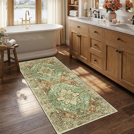 RELEANY Area Rugs 2'6"x5' Runner Rug Non Slip Washable for Kitchen Hallway Bedroom Beside Laundry Room Bathroom Rug, Floor Carpet, Brick Red Rust Neutral Brown Burnt Orange Green