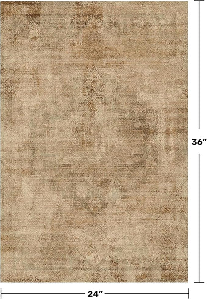 Washable 2x3 Small Entryway Rugs Indoor, Gold and Brown Area Rug for Kitchen, Bathroom, Farmhouse Medallion Indoor Décor, Non Slip Low Pile Stain Resistant Carpet