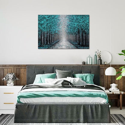 NutArtPic Teal Tree Canvas Wall Art Forest Artwork Paintings Wall Decor Fantasy Tree Picture Prints 32''x48''
