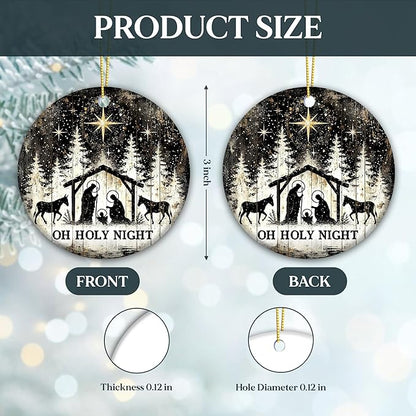 Oh Holy Night Nativity Ornament 2025 – Gift for Congregation, Rustic Christian Décor Featuring Manger Scene with Baby Jesus, Mary, Joseph, Star of Bethlehem, Religious Keepsake for Faith-Based