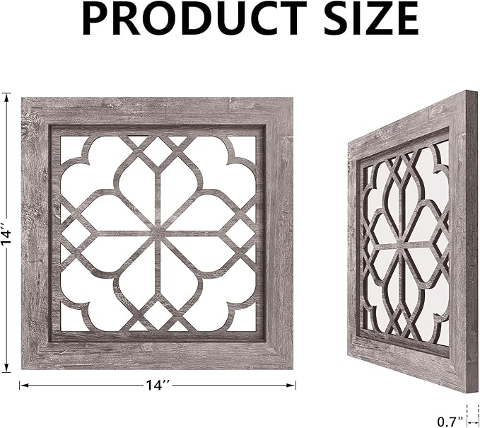 Set of 2 14 Inch Square Brown Window Pane Wall Mirrors, Shatterproof Rustic Farmhouse Boho Vintage Accent Mirrors for Living Room Bedroom Bathroom Entryway