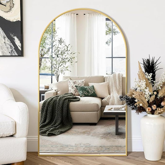 Arched Bathroom Mirror for Wall, 50" x 30" Gold Metal Frame Vanity Mirror, HD Glass Over Sink for Bathroom, Entryway, Bedroom
