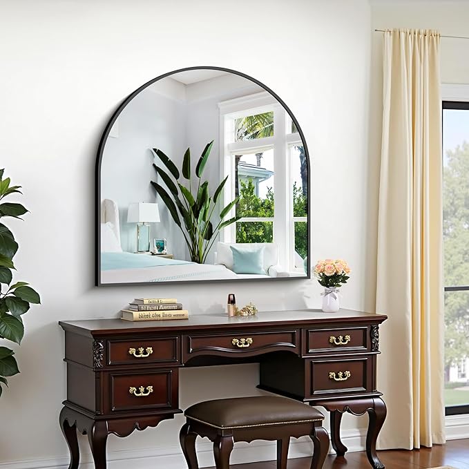 CIRCUMI Arched Wall Mirror, 36"x36" Black Arched Mirror with Tempered Glass, Metal Frame, Large Size for Entryway Table, Mantel,Living Room,Over Sink,Arch Mirror for Decor,Shatterproof&Crystal-Clear