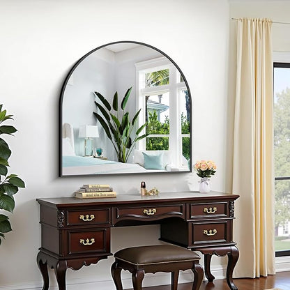 CIRCUMI Arched Wall Mirror, 36"x36" Black Arched Mirror with Tempered Glass, Metal Frame, Large Size for Entryway Table, Mantel,Living Room,Over Sink,Arch Mirror for Decor,Shatterproof&Crystal-Clear