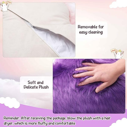 Enhon 2 Pcs Fluffy Heart Pillows Faux Fur Heart Shaped Plush Pillow Soft 20 x 15.7 Inch Love Throw Pillows with Insert for Decorative Office Home Bedroom Living Room Sofa(Violet)