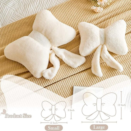 Lfsaaj Bowknot Pillow Ivroy Cute Bow Decorative Throw Pillows 12" Aesthetic Home Decor Bow Cushions Butterfly Knot Plush Pillow for Bedroom Couch