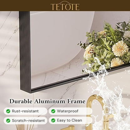 TETOTE 60" x 36" Black Bathroom Mirror, Matte Black Rectangle Framed Vanity Mirror for Bathroom Sink, Tempered Glass, Modern Farmhouse Wall Mirrors for Living Room, Bedroom, Entryway