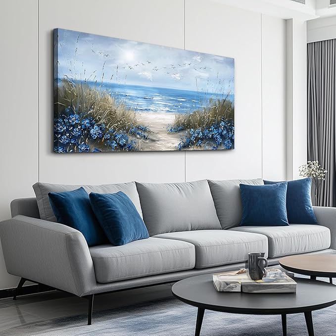 KELIYUAN Large Wall Art For Living Room Canvas Wall Decor For Office Bedroom Decoration Blue Ocean Wall Painting Sea Wave Pictures Printing Artwork Modern Beach Posters Aesthetic Home Decor 24"x48"
