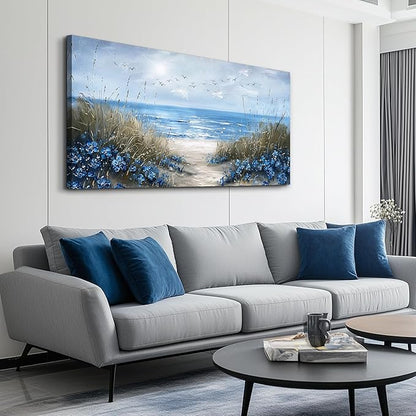 KELIYUAN Large Wall Art For Living Room Canvas Wall Decor For Office Bedroom Decoration Blue Ocean Wall Painting Sea Wave Pictures Printing Artwork Modern Beach Posters Aesthetic Home Decor 24"x48"