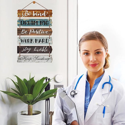 Yudarte Inspirational Wall Art 6pcs Strung Wooden Panels - Farmhouse Rustic Office Decorations for Work - Motivational Wall Decor for Home Bedroom Living Room