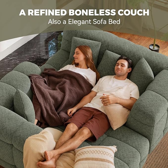 107" Modern Boneless Couch with L - Shaped Chaise, Comfy Chenille Modular Sectional Sofa with Tufted Design, Deep Seat Upholstered Sofa Bed, No - Assembly Sectional Couch, Green