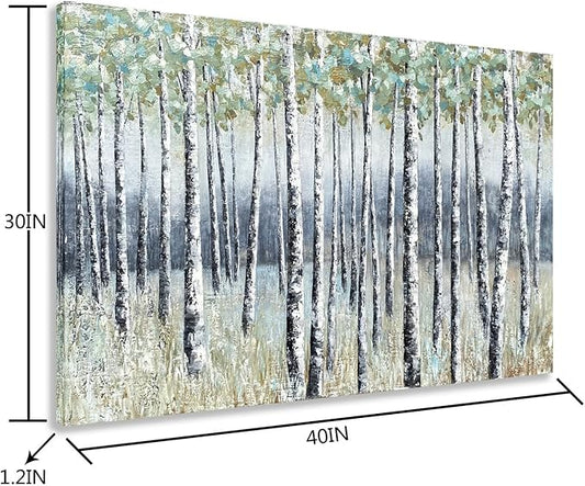 Yihui Arts Aspen Tree Paintings - Modern Abstract Forest Wall Art - Landscape Pictures with Embellishments for Living Room Bedroom Bathroom Decor