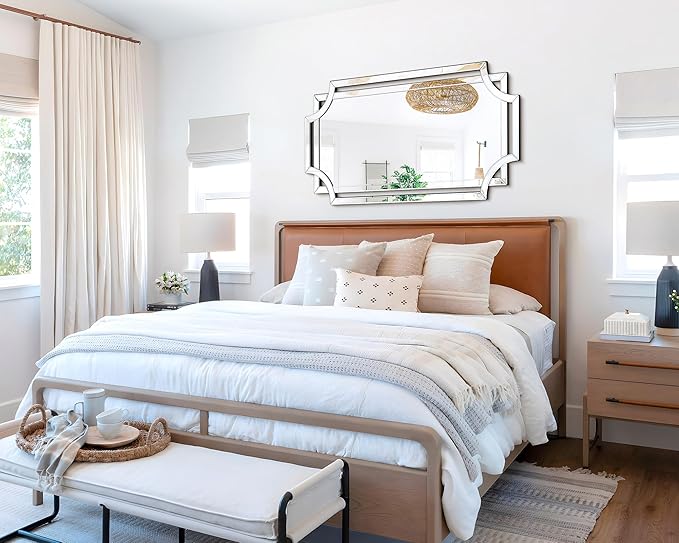 Chende 24" x 47" Large Mirror for Decor, Decorative Wall Mirror with Beveled Edge and Glass Pieces, Rectangle Wall Decor for Living Room, Bathroom, Bedroom, Dining Room, Horizontal/Vertical Hanging