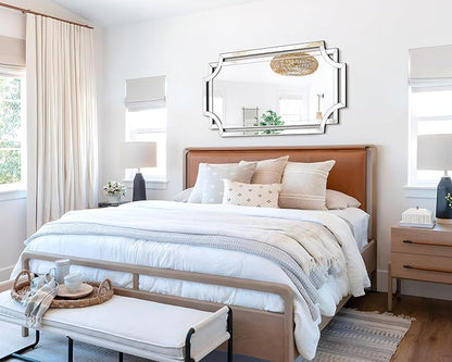Chende 24" x 47" Large Mirror for Decor, Decorative Wall Mirror with Beveled Edge and Glass Pieces, Rectangle Wall Decor for Living Room, Bathroom, Bedroom, Dining Room, Horizontal/Vertical Hanging