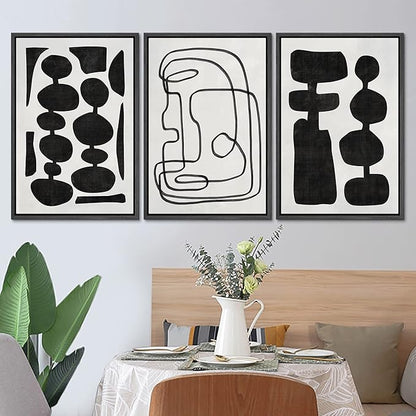SIGNLEADER Framed Canvas Print Wall Art Set Retro Mid-Century Boho Duotone Collage Abstract Shapes Illustrations Minimal Decorative Bohemian Nordic for Living Room, Bedroom, Office - 16"x24"x3 Black