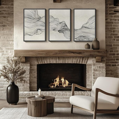 Framed Black and Beige Abstract Wall Art, 3 Piece Modern Canvas Prints Paintings Artwork for Walls, Minimalist Abstract Line Pictures for Living Room Dining Room Bedroom Office Wall Decor 16x24 In